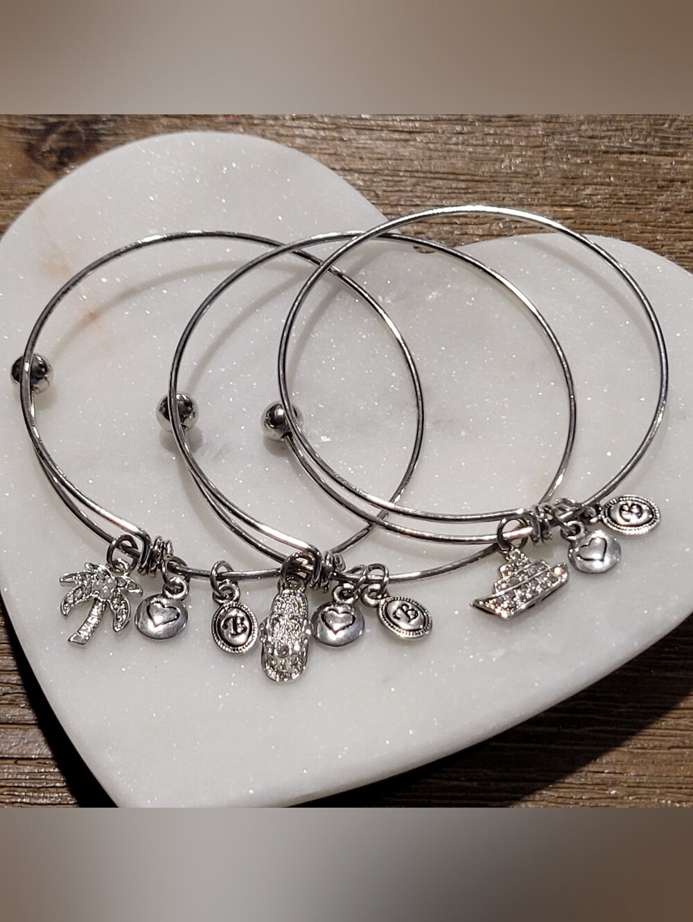 Bella Perlina Silver-tone Stacking Charm Bangles Crusin In Style Set Of 3